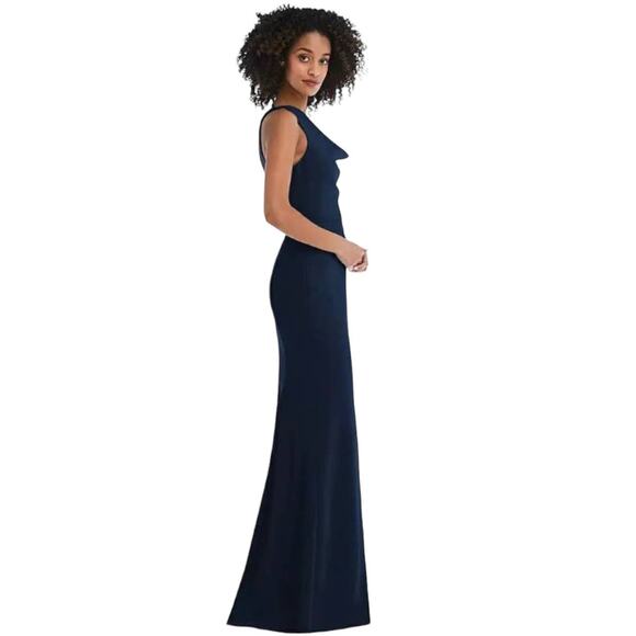 After Six One Shoulder Draped Cowl Neck Midnight Blue maxi Dress Size 12 - Picture 15 of 15